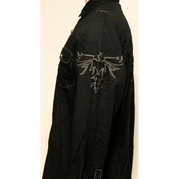 El General Black Collared Button Down Shirt Embroidered Spirit of fire Bird XL - Picture 8 of 9
